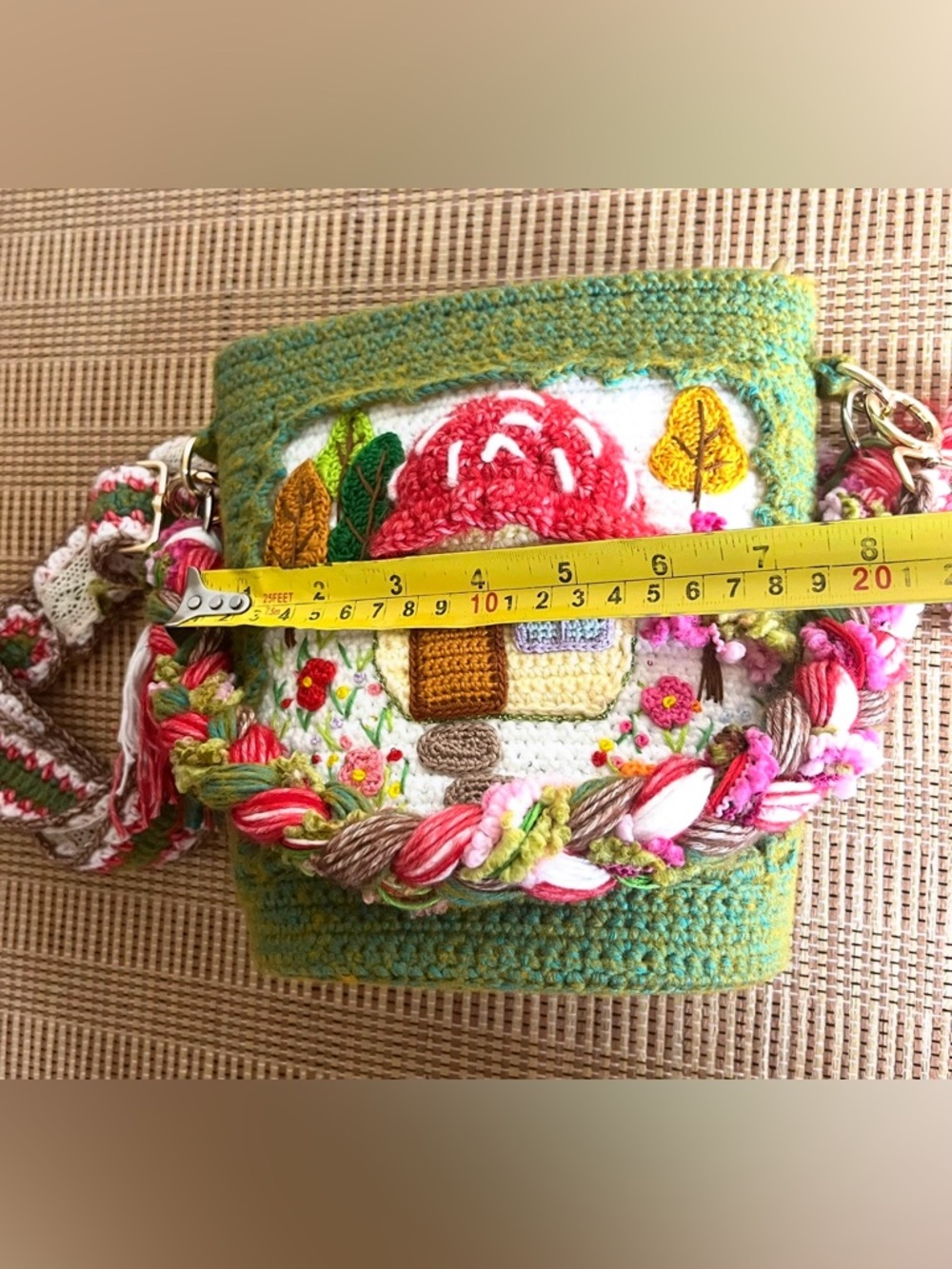 Handmade Crochet Mushroom House Boho Crossbody Bag, Cottagecore Shoulder Bag - Picture 15 of 16